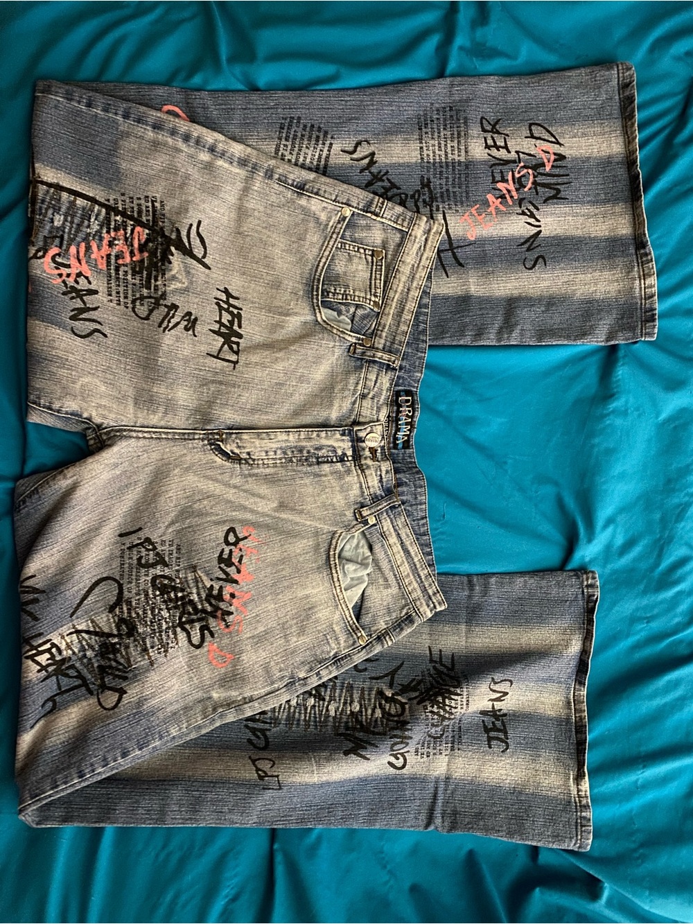Women's Light Blue Bootcut Graphic Jeans - Brand: